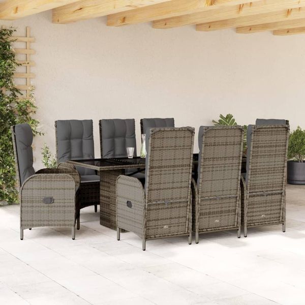 Best MöBel GartenmöBel Set BalkonmöBel-Set 9-Tlg. Garten-Essgruppe Mit Kissen Grau Poly Rattan - Set Mobili Da Giardino Cloris Neu2104881 5Parcel-image