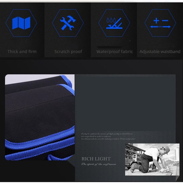 Borsa Multifunzionale Per Attrezzi - Organizzatore Portatile Per Elettricisti In Tessuto Oxford Con Cintura, Blu, 23X13X22Cm-image