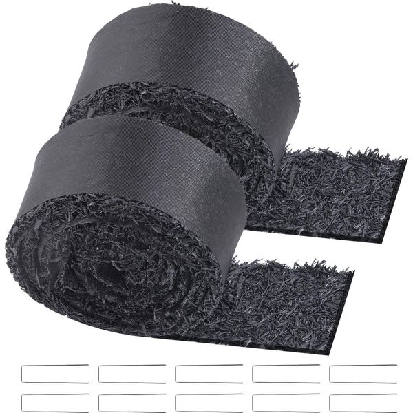 Vevor Pacciamatura In Gomma, Set Di 2 3X0,11 M, Percorso Permanente In Gomma, Bordatura Del Giardino Con Pacciame Nero Per Piante, Tappetino Per Erbacce Di Ortaggi E Fiori, Barriera Per Erbacce Da Giardino In Vello-image