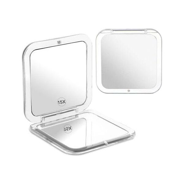 Specchio Pieghevole Per Il Trucco 15X Ingrandimento Bifacciale Cosmetico Portatile Viaggio Piccola Borsa Compatta Ufficio Donne (Grigio)-image