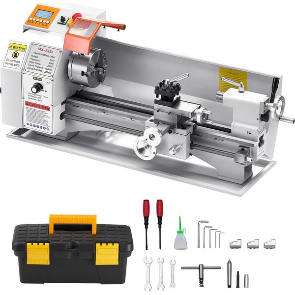 Vevor Tornio Per Metallo 220X450 Mm Tornio Da Banco Avanzamento Automatico 2500 Giri/Min Velocità 1250W Motore Brushless, Tornio Per Pezzi Di Precisione-image