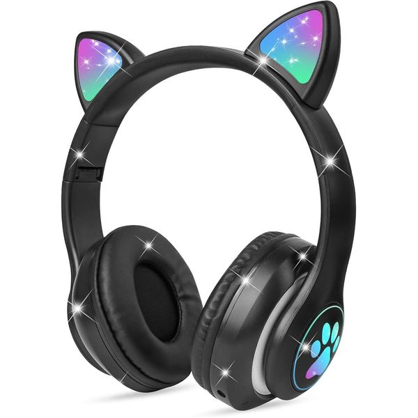 Cuffie Per Bambini Bluetooth, Cuffie Per Ragazze Cat Ear Over-Ear Con Luce Led Cuffie Stereo Pieghevoli Senza Fili, Cuffie Per Bambini Con Microfono-image