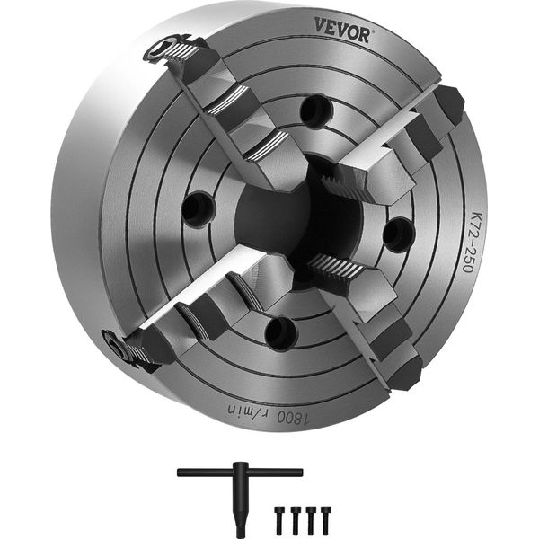 Vevor Mandrino Per Tornio A 4 Griffe 250 Mm, Mandrino Autocentrante, Campo Di Serraggio 15-250 Mm, Griffe Reversibili, Materiale HT300, Per Torni Legno-Metallo-image