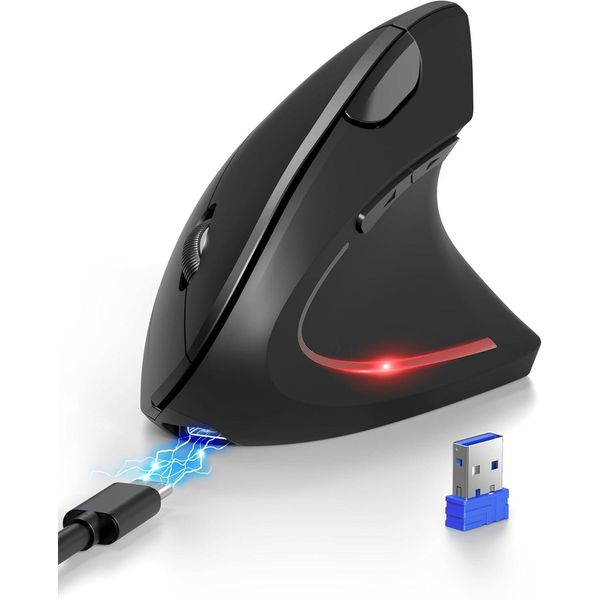 Mouse Ergonomico, Ricaricabile Senza Fili Verticale (Bt 5.0/3.0 + 2.4G), 6 Impostazioni Fino A 4800 Dpi, Mouse Ottico Silenzioso Senza Fili Per Windows, Mac Os-image
