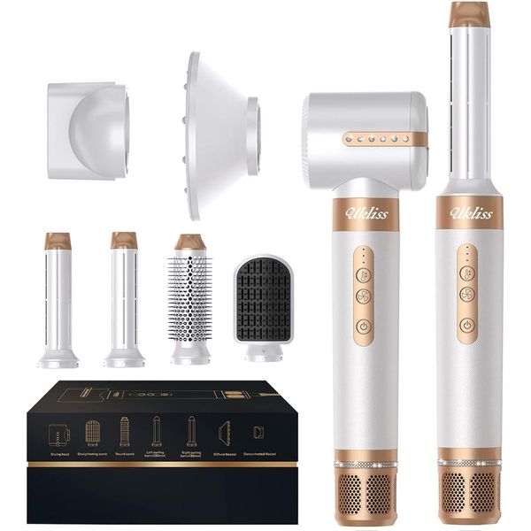 Set Di Spazzole Ad Aria Calda Per Asciugacapelli Ad Alta Velocità Da 110000 Giri/Minuto Con 7 Accessori, Asciugatura, Stiratura, Arricciatura, Volumizzazione, Massaggio Del Cuoio Capelluto, Cura Ionica-image
