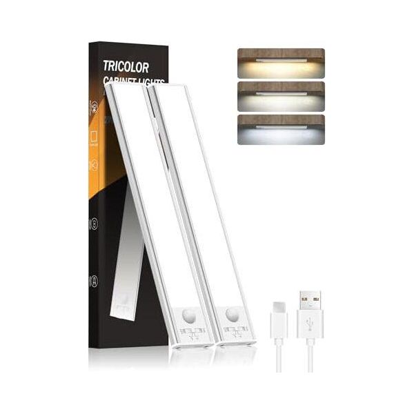 Flowood Sotto-Unità Luce Cucina Led, Sensore Di Movimento Illuminazione Mobile 24 Cm, 3 Modalità Di Colore, Dimmerabile, 1500 Mah Usb Ricaricabile Interruttore A Striscia Led-image
