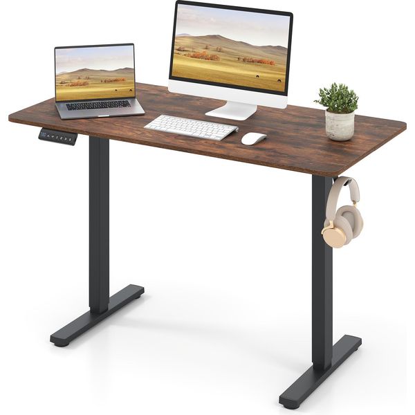 Costway 120X60 Cm, Scrivania Elettrica Regolabile In Altezza Con Ganci, Gestione Dei Cavi, Funzione Memoria E Protezione Anticollisione (Marrone)-image