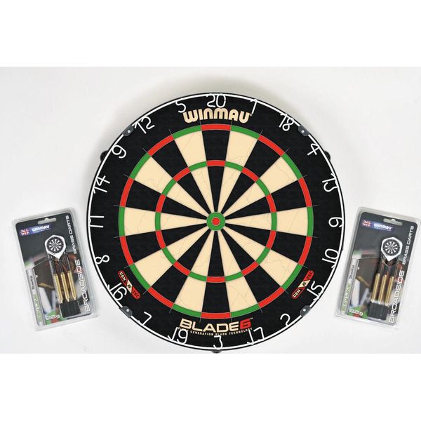 Winmau, Il Bersaglio Da Competizione "Original Blade 6"", Con 2 Set Di Freccette In Ottone Winmau Broadside"-image