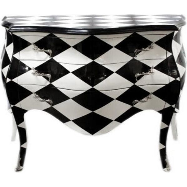 Casa Padrino Cassettone Barocco A Scacchiera Bianco/Nero - Realizzato A Mano In Legno Massiccio-image