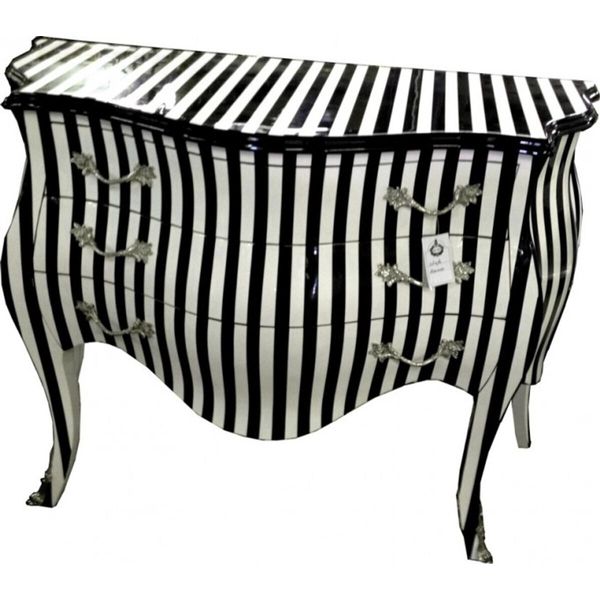Casa Padrino Cassettone Barocco A Righe Bianco/Nero 120Cm Mod - Mobili In Stile Antico-image