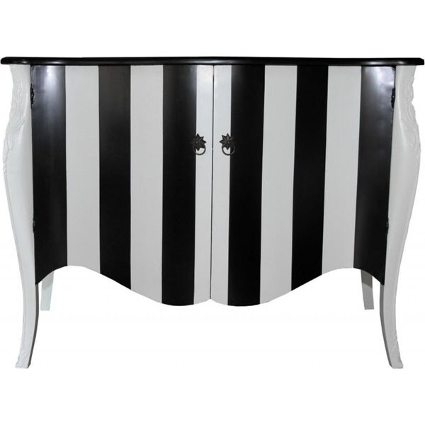 Casa Padrino Cassettone Barocco A Righe Bianco/Nero 120Cm Mod - Mobili In Stile Antico-image