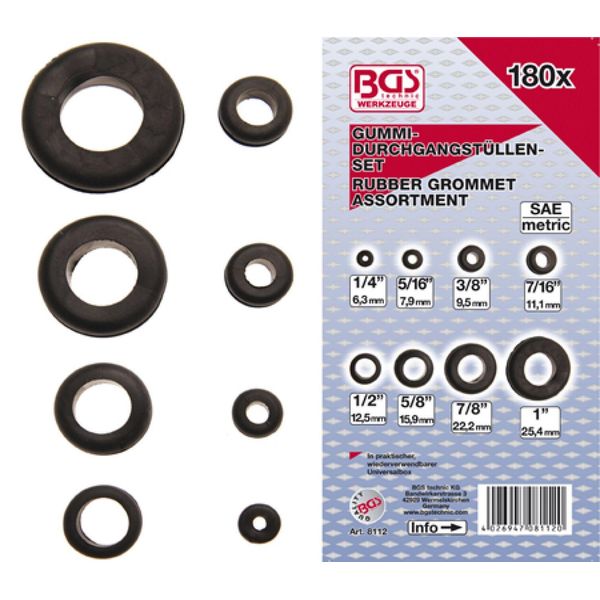 Bgs Technic 8112 Assortimento Di Gommini 180 Pezzi 7,9-25,4 Mm In Cassetta-image
