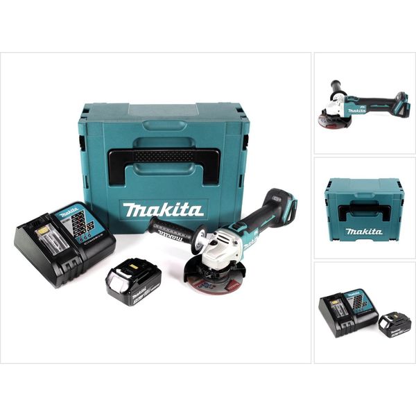 Makita Dga 504 RF1J 18 V Smerigliatrice Angolare Brushless A Batteria 125 Mm In Valigetta Makpac + 1X Batteria 3,0 Ah + Caricatore-image