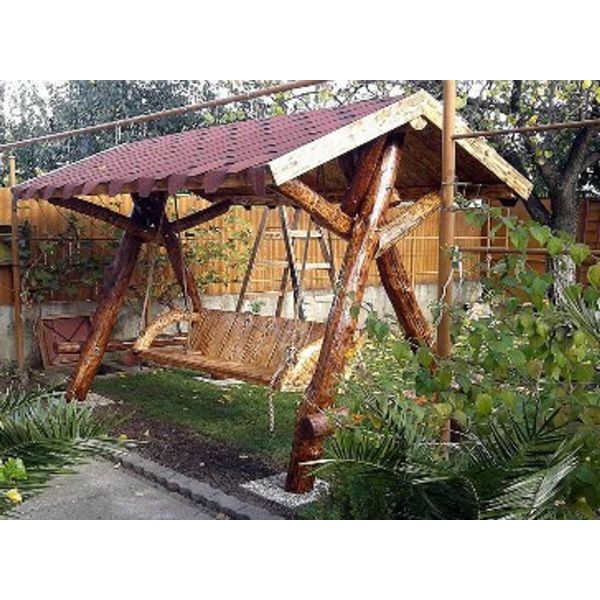 Casa Padrino Dondolo Da Giardino Rustico Coperto Hollywood Mod S1 - Rovere Massiccio - Legno Massiccio Vero-image