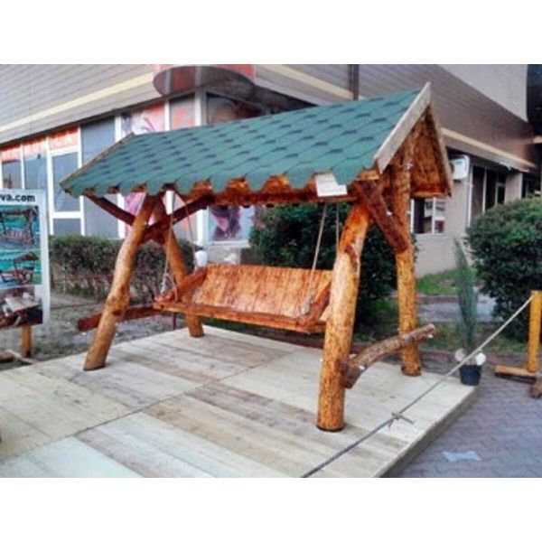 Casa Padrino Dondolo Da Giardino Rustico Coperto Hollywood Mod S2 - Rovere Massiccio - Legno Massiccio Vero-image
