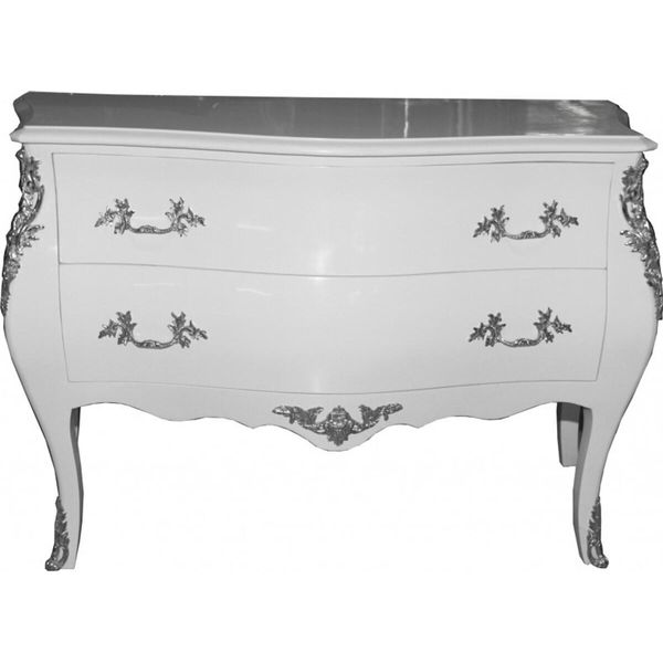 Casa Padrino Cassettiera Barocca Bianca 120 Cm Con Applicazioni In Metallo Argento-image