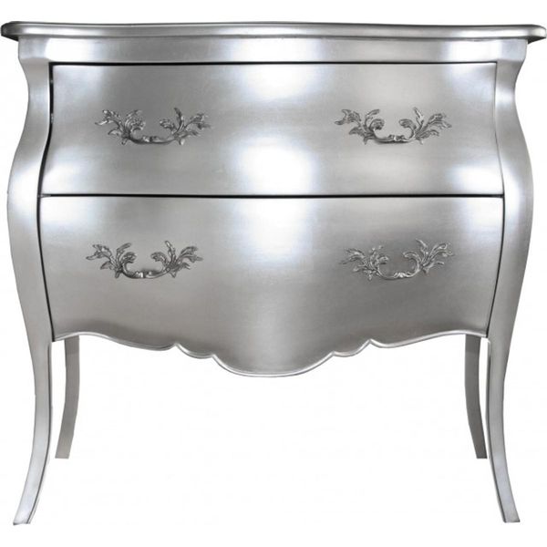 Casa Padrino Cassettone Barocco Con 2 Cassetti Mod2 Argento Larghezza 95 Cm, Altezza 86 Cm - Mobili Barocchi-image