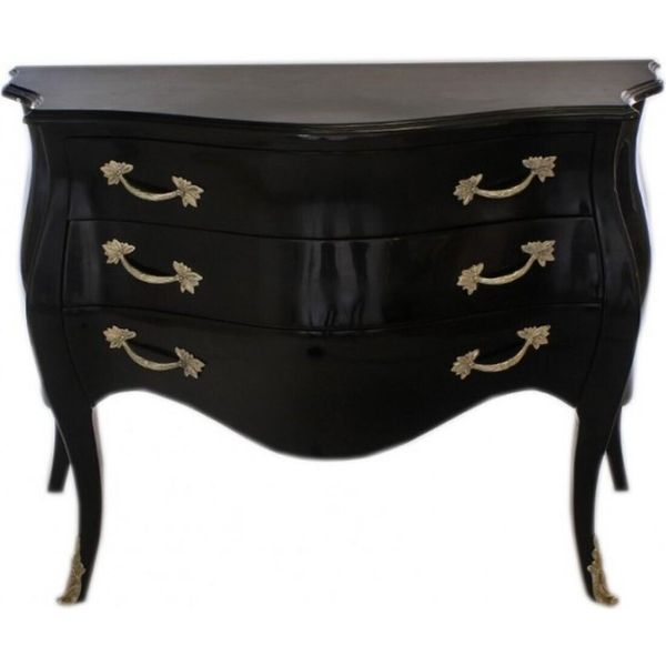 Casa Padrino Cassettone Barocco Nero - Realizzato A Mano In Legno Massello - Edizione Limitata-image