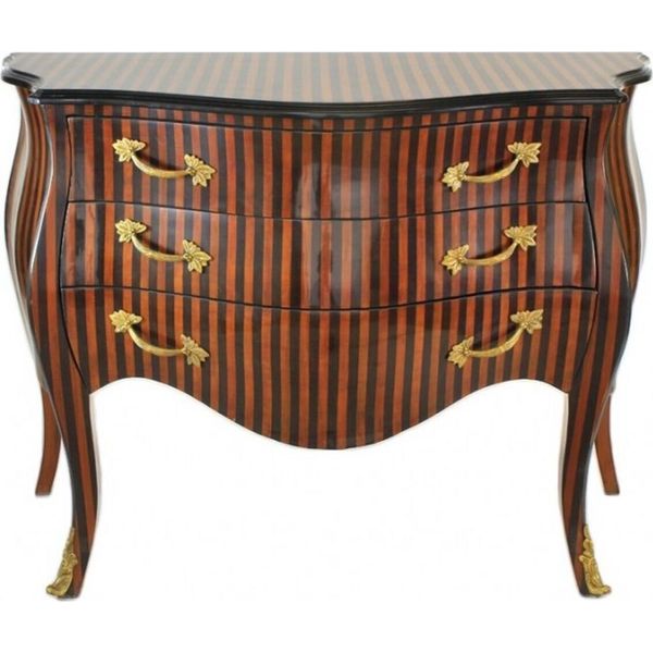 Casa Padrino Cassettone Barocco A Righe Marrone/Nero - Realizzato A Mano In Legno Massiccio - Edizione Limitata-image