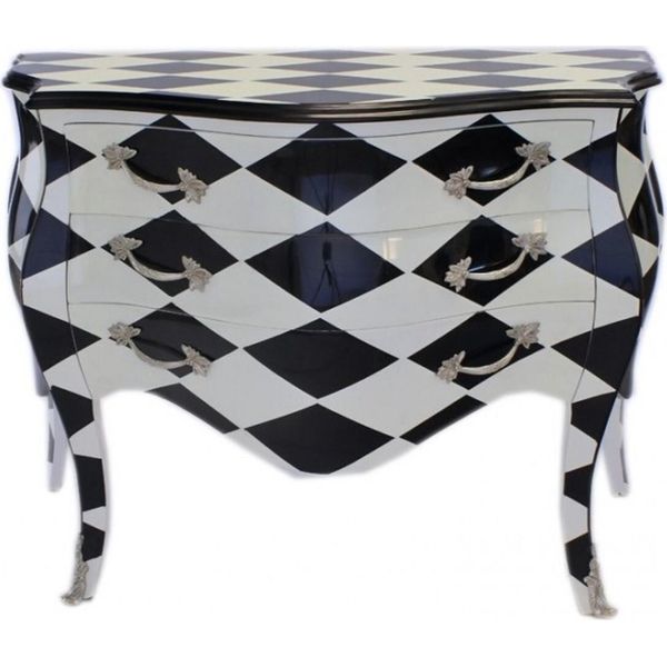 Casa Padrino Cassettone Barocco A Scacchiera Nero/Bianco - Realizzato A Mano In Legno Massiccio - Edizione Limitata-image