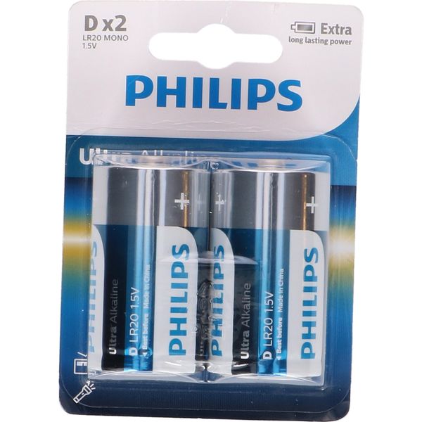 Philips Batterie D 2 Pezzi - LR20 - Batterie Alcaline - Durata Fino A 5 Anni - 1,5 V-image