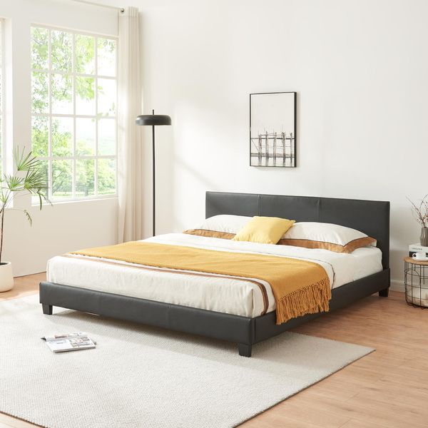 Letto Matrimoniale Imbottito 'Albacete' 160X200Cm Struttura Letto Rete A Doghe Nero-image