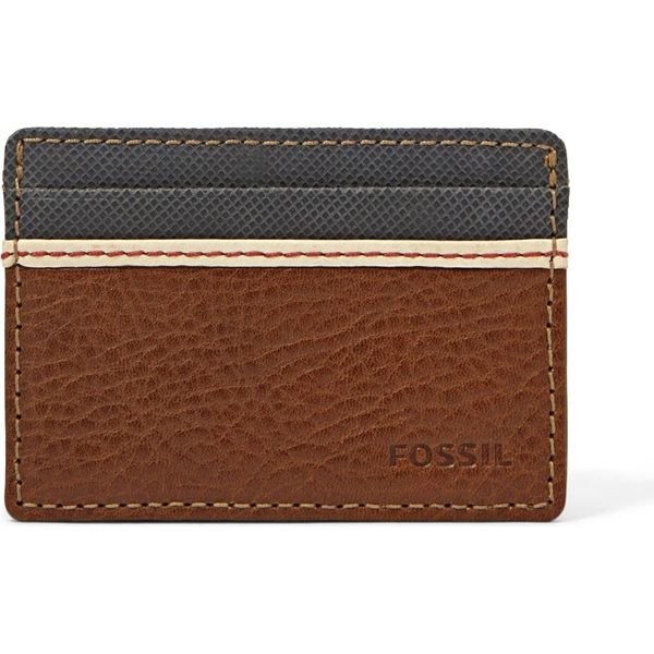 Fossil Pelle Porta Carte Di Credito Elgin Card Case Brown Marrone-image