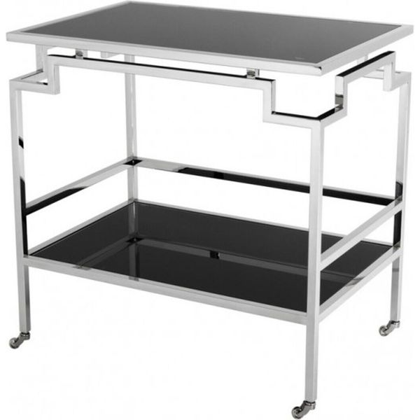 Casa Padrino Carrello Bar Carrello Di Servizio In Acciaio Inox Nichelato / Vetro Nero - Mobili Per Hotel E Ristoranti - Tavola Di Servizio-image