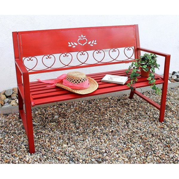 Dandibo Panca Da Giardino In Metallo Resistente Alle Intemperie Rosso 120 Cm Panca A 2 Posti Passion 121495 Panca Da Fiore In Ferro Giardino-image