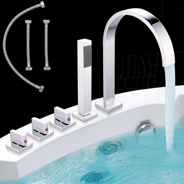 Rubinetto Per Vasca Da Bagno A 5 Fori Con Doccetta Manuale E Rubinetto Cromato-image