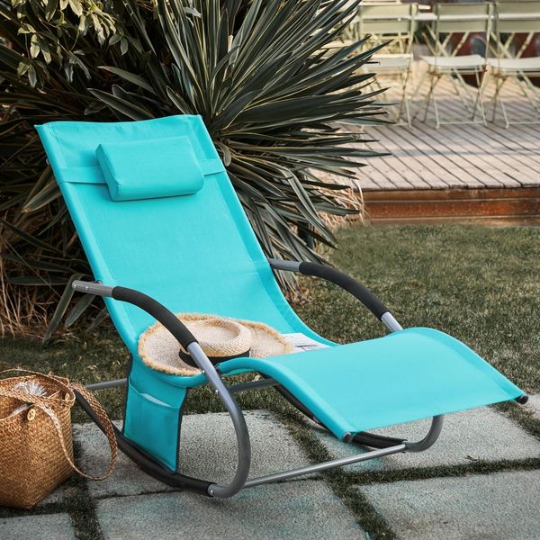 Sobuy OGS28-HB Lettino Da Giardino Lettino Da Giardino Resistente Alle Intemperie Sedia A Dondolo Con Cuscino Lettino Relax Lettino A Dondolo Lettino Da Spiaggia Fino A 150 Kg Turchese-image