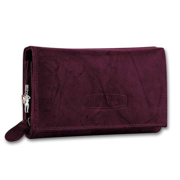 Money Maker Portafoglio Da Cameriere In Vera Pelle Bordeaux Protezione Rfid OPJ704D-image