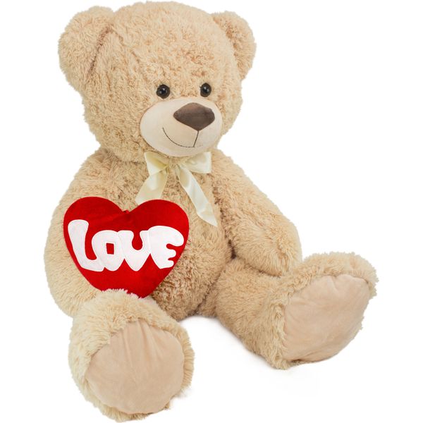 Brubaker Orsetto Xxl 100 Cm Con Cuore "Love"" E Fiocco - Peluche Grande, Beige"-image