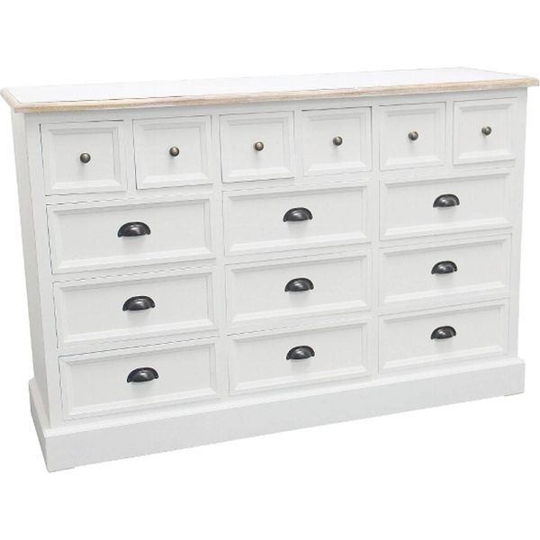 Casa Padrino Cassettiera In Stile Country Bianco Antico / Colori Naturali 141 X 47 X H. 96 Cm - Cassettiera In Stile Country Con 15 Cassetti-image