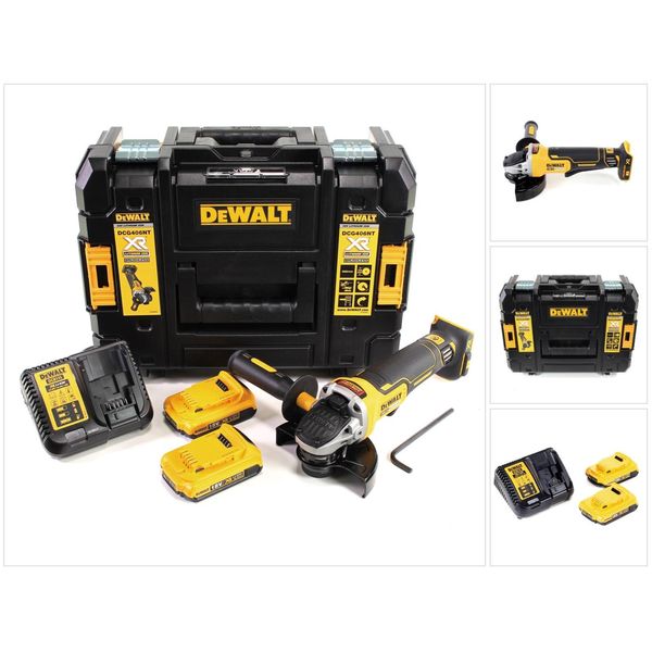 Smerigliatrice Angolare A Batteria Dewalt Dcg 406 D2 18V 125Mm Senza Spazzole + 2X Batteria Ricaricabile 2.0Ah + Caricabatterie + Tstak-image