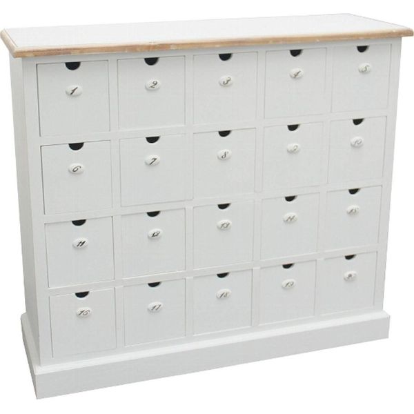 Casa Padrino Cassettiera In Stile Country Bianco Antico / Colori Naturali 105 X 39 X H. 93 Cm - Cassettiera In Stile Country Con 20 Cassetti-image