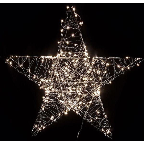 Stella Led In Metallo Argento Con Timer - 120 Led / 58 Cm - Decorazione Natalizia Per Esterni Decorazione Per Finestre Stella Di Natale Illuminata Per Esterni-image