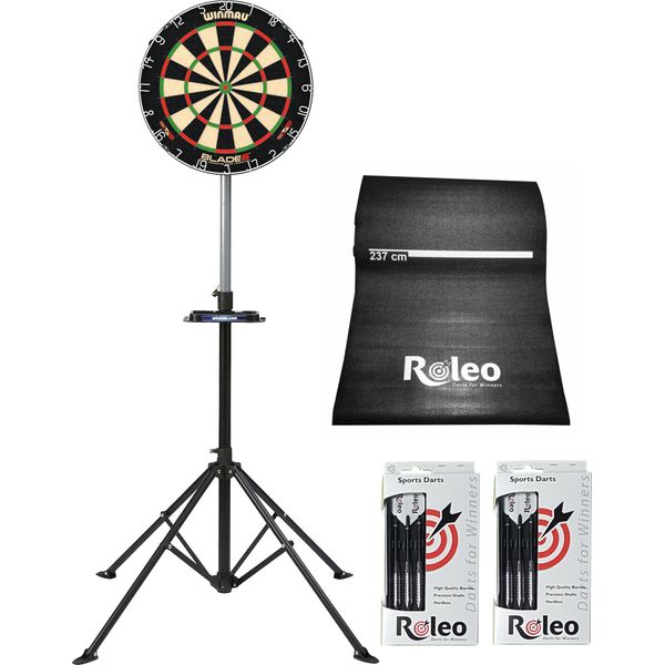 Set Steeldart Winmau Blade 6 + Supporto Per Freccette + Tappetino Roleo + 2 Set Di Freccette-image