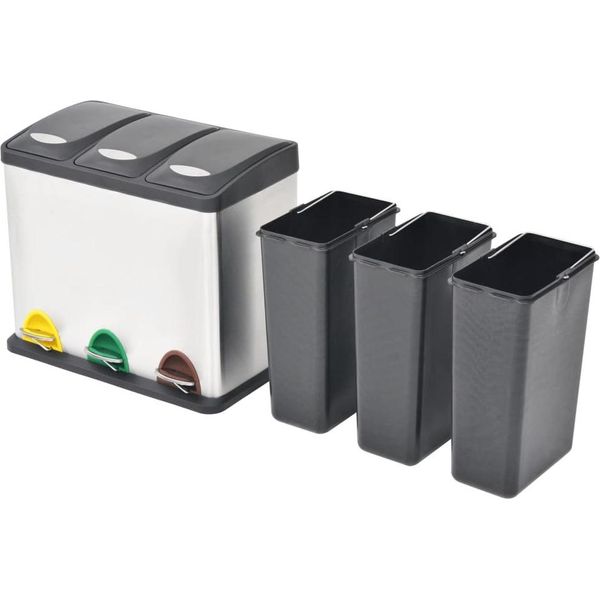 Vidaxl Pattumiera A Pedale Per Il Riciclaggio In Acciaio Inox 24 L-image