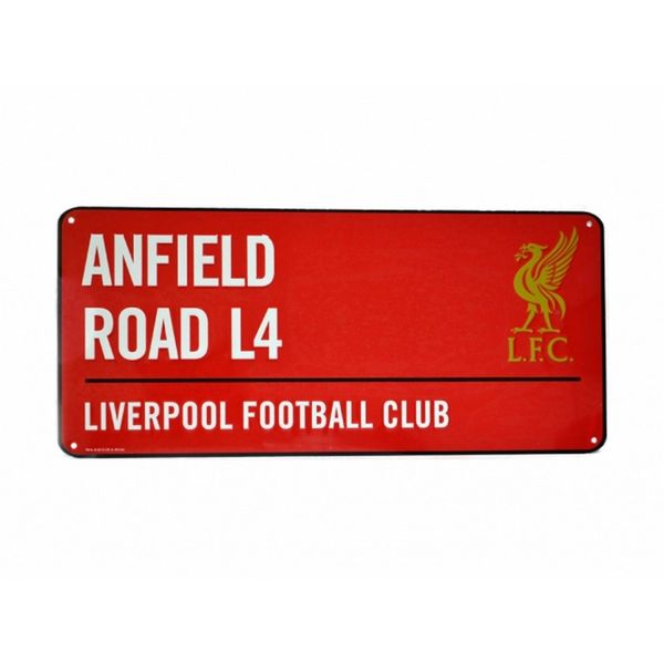 Insegna In Metallo Del Liverpool Fc Con Stemma Ufficiale Del Club E Indirizzo Dello Stadio BS646 (Taglia Unica) (Rosso)-image