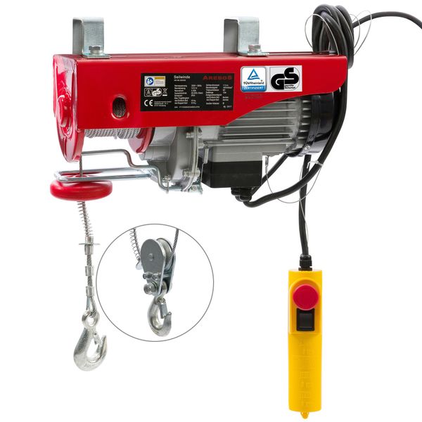 Arebos Argano A Fune 230 V 1000 W, Capacità Di Carico 300-600 Kg, Telecomando Rosso-image