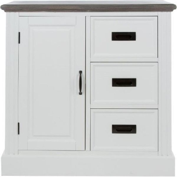 Casa Padrino Cassettiera In Stile Country Con Anta E 3 Cassetti Bianco/Grigio 80 X 40 X H. 85 Cm - Mobili In Stile Country-image