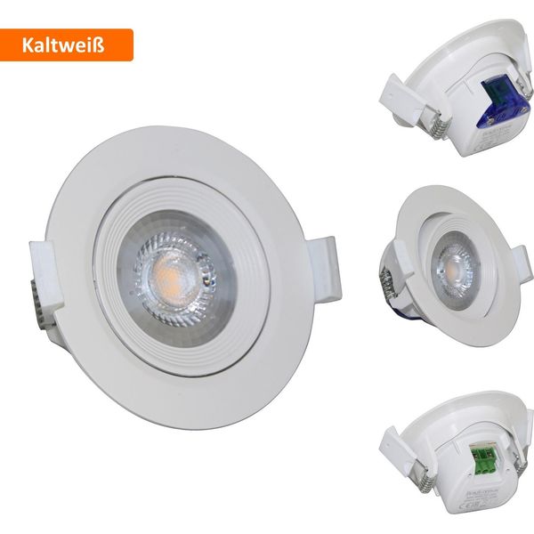 1X Faretto Da Incasso Led Orientabile Incl. Lampadina Led 5W Bianco Freddo 380Lm 230V Trasformatore Incorporato Faretto Da Soffitto Luce Rotonda Bianco-image