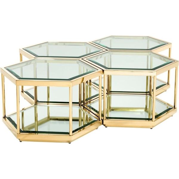 Casa Padrino Tavolino / Tavolo Da Soggiorno Set Di 4 Oro 60 X 52 X H. 36 Cm - Mobili Soggiorno-image