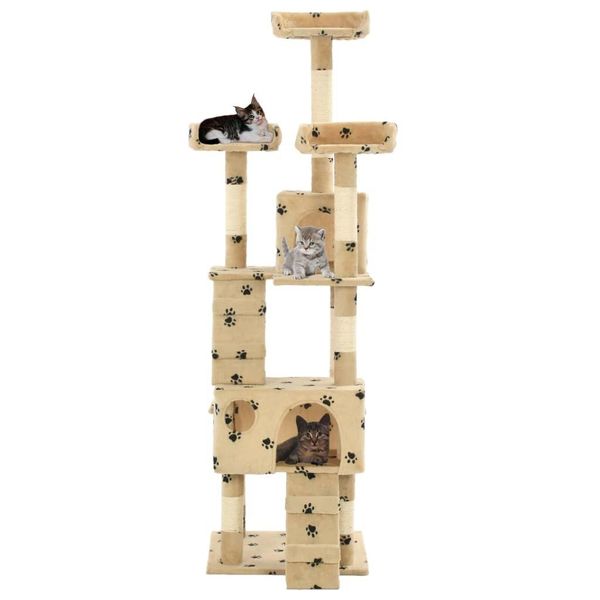 Vidaxl Tiragraffi Per Gatti Con Pali In Sisal 170 Cm Beige A Forma Di Zampa-image