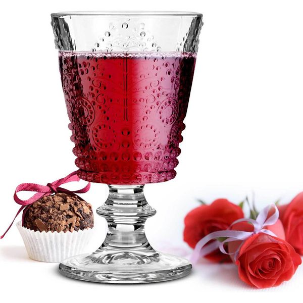 6 Bicchieri Da Vino Con Rilievo 280Ml Su Piede Bicchieri Da Vino Rosso Bicchieri Da Vino Bianco Bicchieri Da Bere-image