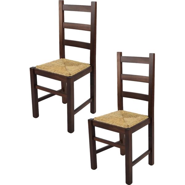 T M C S Tommychairs - Set Di 2 Sedie Rustica Per Cucina E Sala Da Pranzo, Struttura Robusta In Legno Di Faggio, Laccata Nel Colore Noce Scuro E Sedile In Paglia-image