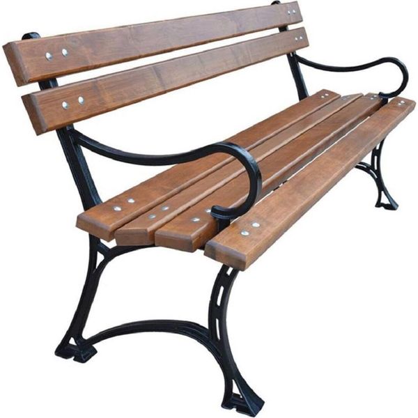 Casa Padrino Panca Da Giardino In Stile Liberty Marrone/Nero 150 X 40 X H. 75 Cm - Panca Con Braccioli - Mobili Da Giardino-image
