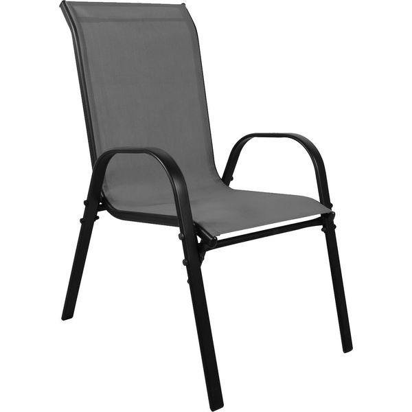 Sedia Da Giardino Per Esterni Sedia Impilabile In Metallo Robusto Tessile Antracite-image
