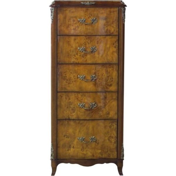 Casa Padrino Cassettiera Barocca A 5 Cassetti Marrone Chiaro / Marrone 56 X 36 X H. 128 Cm - Mobili Barocchi-image